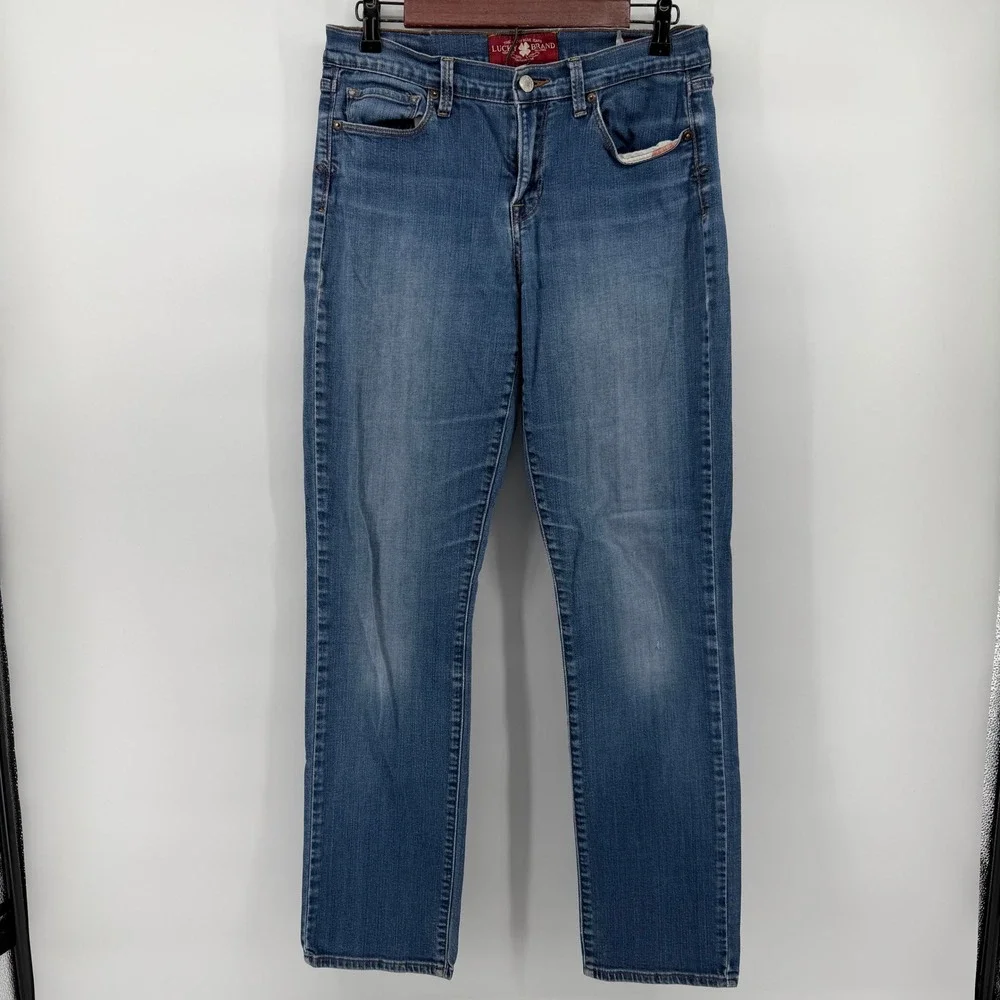 Lucky Brand Sofia Straight Leg Jeans Womens 10/30 Long Blue Medium Wash Mid Rise